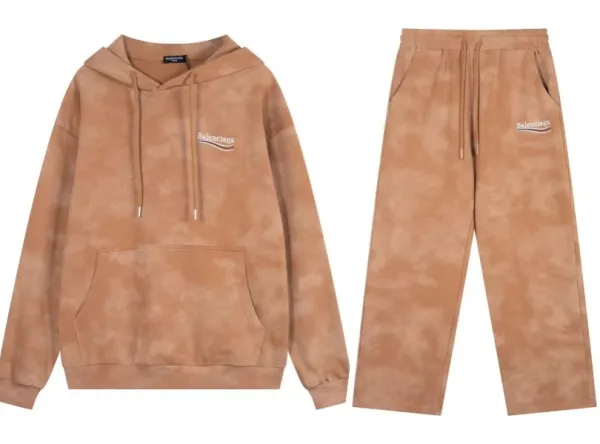 Balenciaga Tie-Dye Logo Hoodie and Sweatpants Set Beige - 1