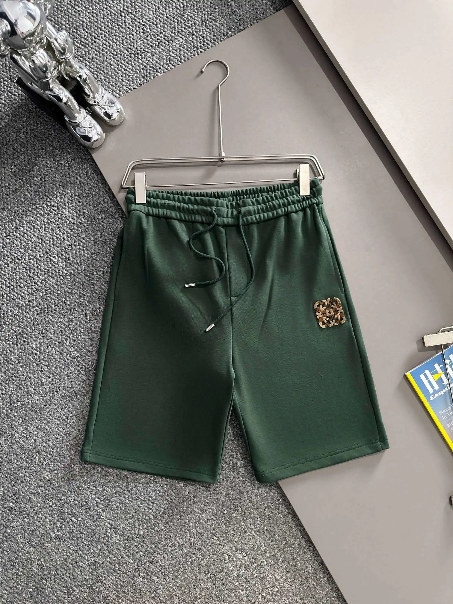 Loewe Anagram Embroidered Sweat Shorts Forest Green