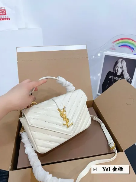 Saint Laurent Loulou Mini Quilted Leather Handbag White with Gold Hardware - 1
