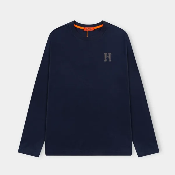 Hermès H Logo Long-Sleeve T-Shirt Navy - 1