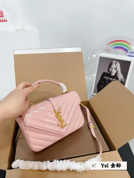 Saint Laurent Loulou Mini Quilted Patent Leather Pink Handbag with Gold YSL Logo - 1