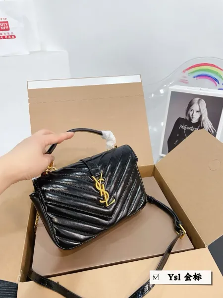 Saint Laurent Loulou Mini Quilted Patent Leather Black Handbag with Gold Hardware - 1