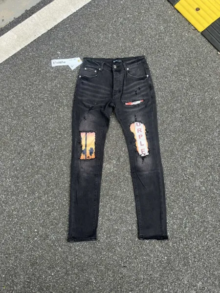 Design Paint-Splatter Contrast-Panel Black Jeans - 17