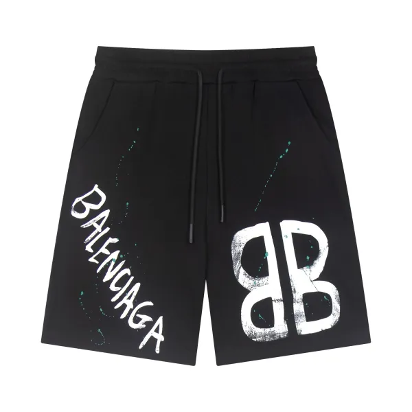 Balenciaga Graffiti Print Black Sweat Shorts - 1