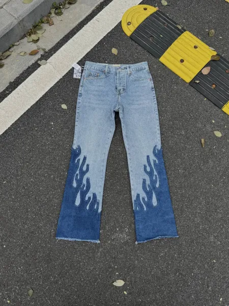 Denim Tears Flame-Embroidered Flare Jeans Blue - 1