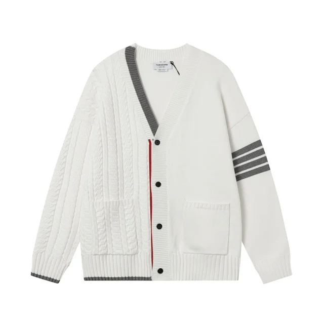 Thom Browne Knitwear Four-Bar Striped Sleeve V-Neck Cardigan product detail image 3