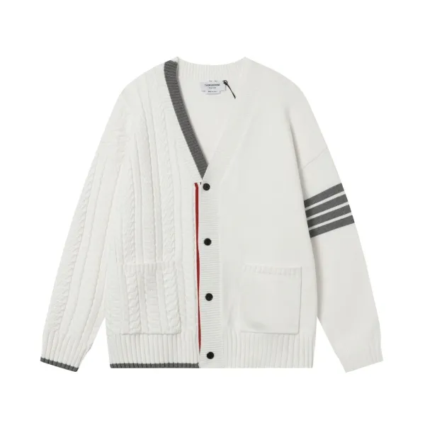 Thom Browne Stripe-Trimmed Navy Knit Zip-Up Jacket Outerwear - 5