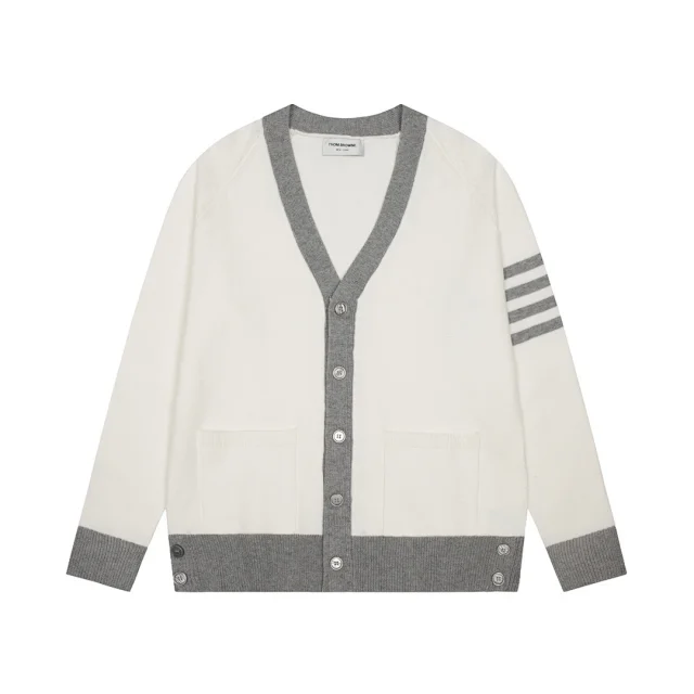 Thom Browne Knitwear Four-Bar Striped Sleeve V-Neck Cardigan product detail image 14