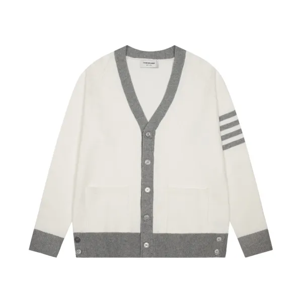 Thom Browne Stripe-Trimmed Navy Knit Zip-Up Jacket Outerwear - 16