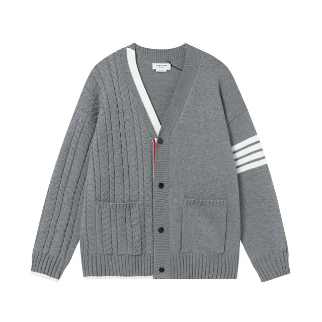 Thom Browne Knitwear Four-Bar Striped Sleeve V-Neck Cardigan product detail image 2