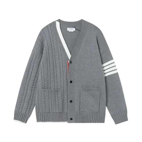 Thom Browne Stripe-Trimmed Navy Knit Zip-Up Jacket Outerwear - 4