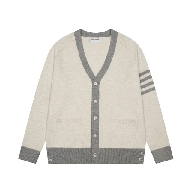 Thom Browne Knitwear Four-Bar Striped Sleeve V-Neck Cardigan product detail image 15