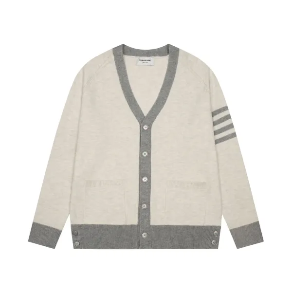 Thom Browne Stripe-Trimmed Navy Knit Zip-Up Jacket Outerwear - 17