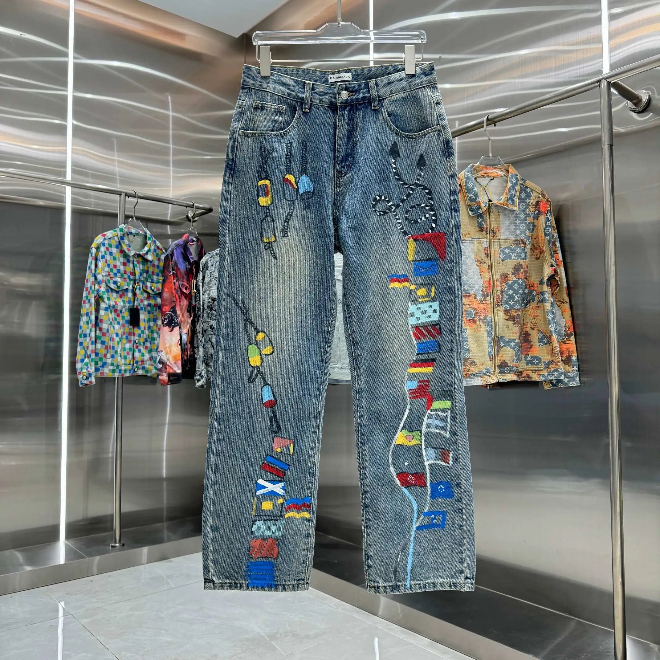 Louis Vuitton Monogram Embroidered White Jeans - 7
