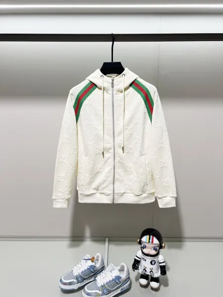Gucci GG Monogram Track Jacket Navy Blue with Red Stripe Outerwear - 13