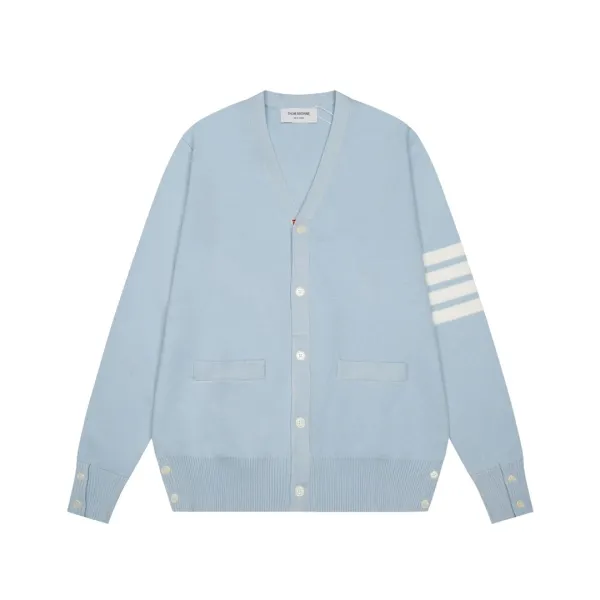 Thom Browne Stripe-Trimmed Navy Knit Zip-Up Jacket Outerwear - 12