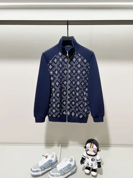 Gucci GG Monogram Track Jacket Navy Blue with Red Stripe Outerwear - 5