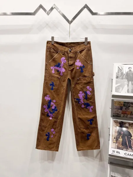 Chrome Hearts Cross-Embellished Brown Corduroy Cargo Pants - 1