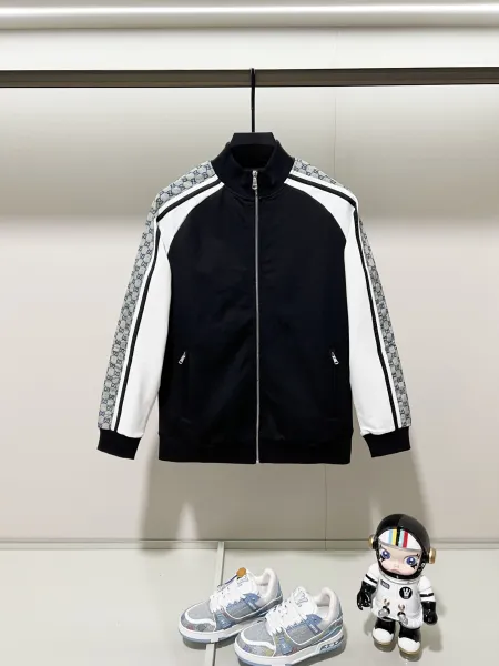 Gucci GG Monogram Track Jacket Navy Blue with Red Stripe Outerwear - 6