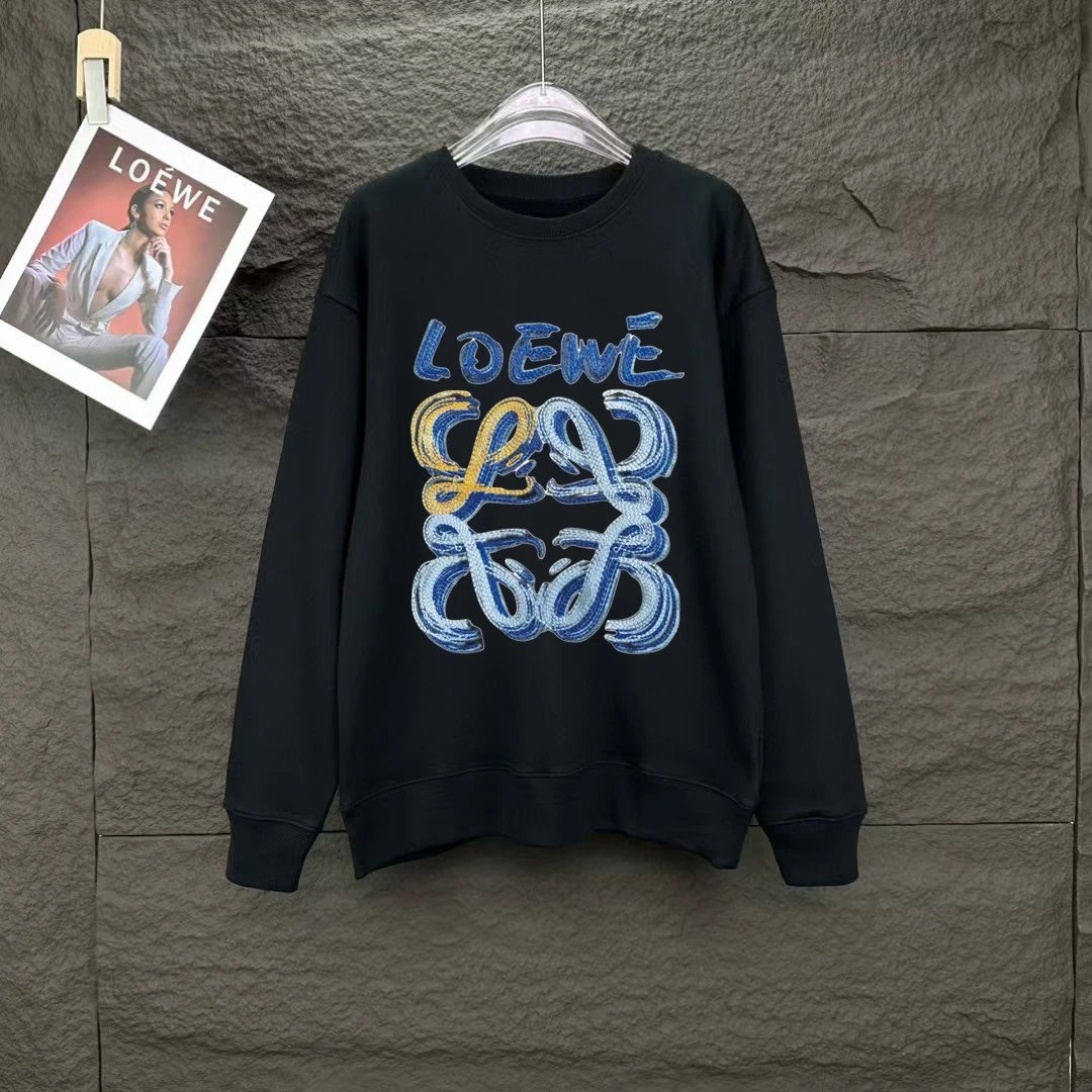 Loewe Logo Embroidered Black Hoodie