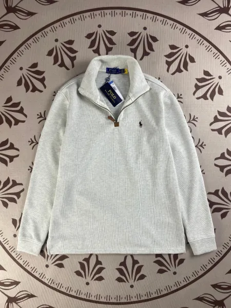 Polo Ralph Lauren Corduroy Quarter-Zip Pullover Light Gray Sweater - 1