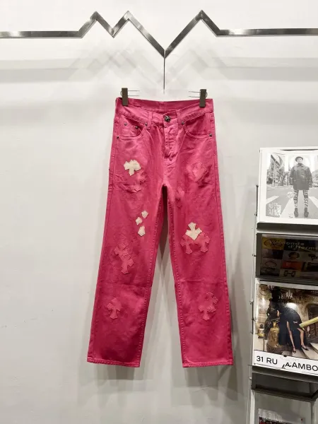 Chrome Hearts Cross Patch Pink Straight-Leg Jeans - 1