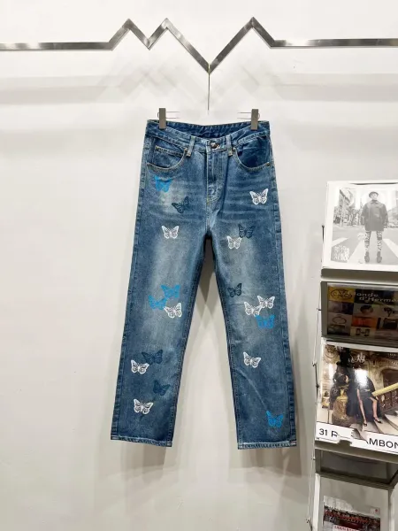 Denim Tears Butterfly Print Straight-Leg Jeans Blue - 1