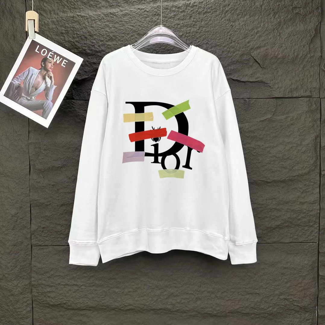 Dior Oblique Tape Print White Oversized Sweatshirt Hoodie