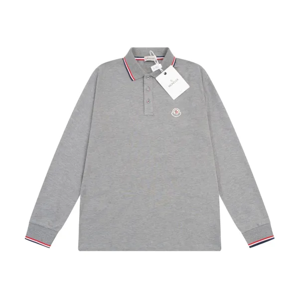 Moncler Long Sleeve Polo Gray Polo Shirt - 1