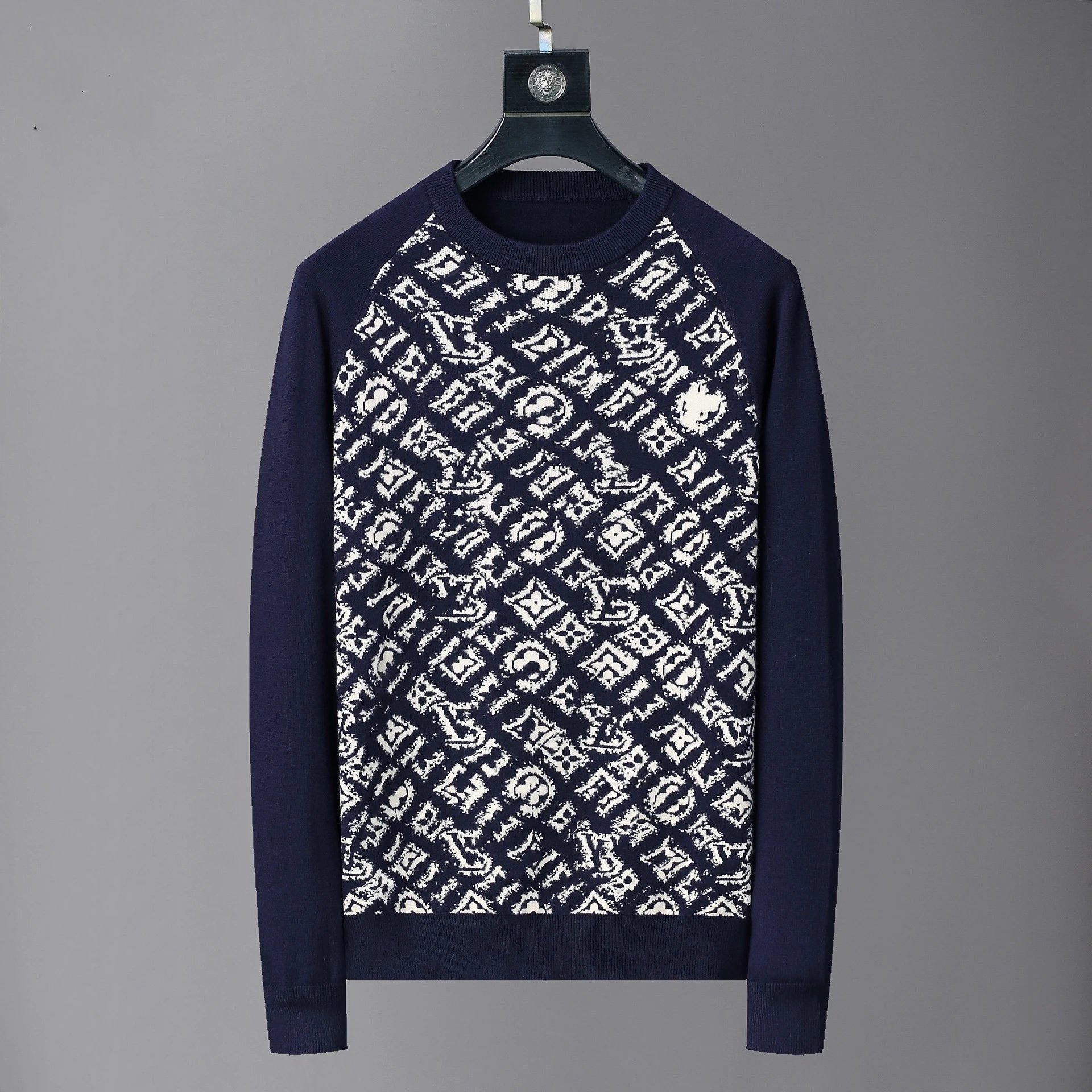 Versace Logo-Print Knit Sweater Navy