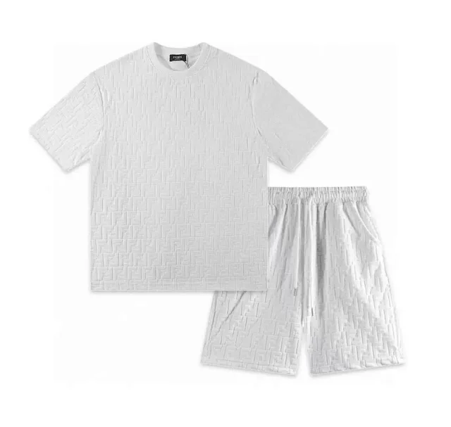 Unbranded Matching Sets Short-Sleeve T-Shirt and Drawstring Shorts Set with Tonal Geometric Pattern product detail image 15