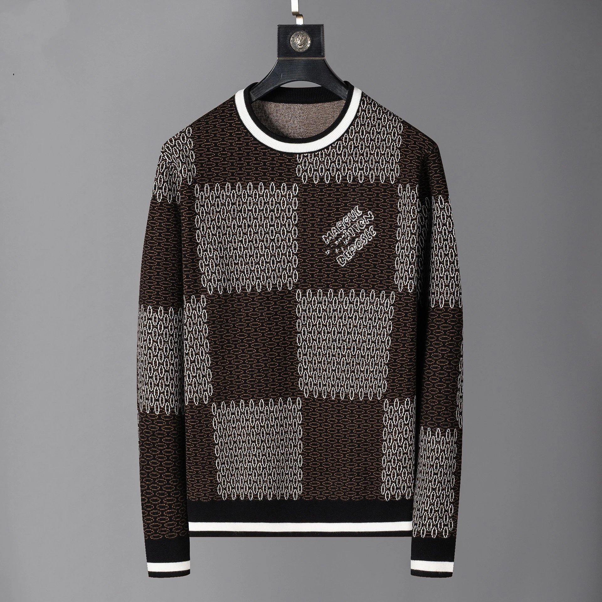 Design Geometric Pattern Knit Sweater Brown