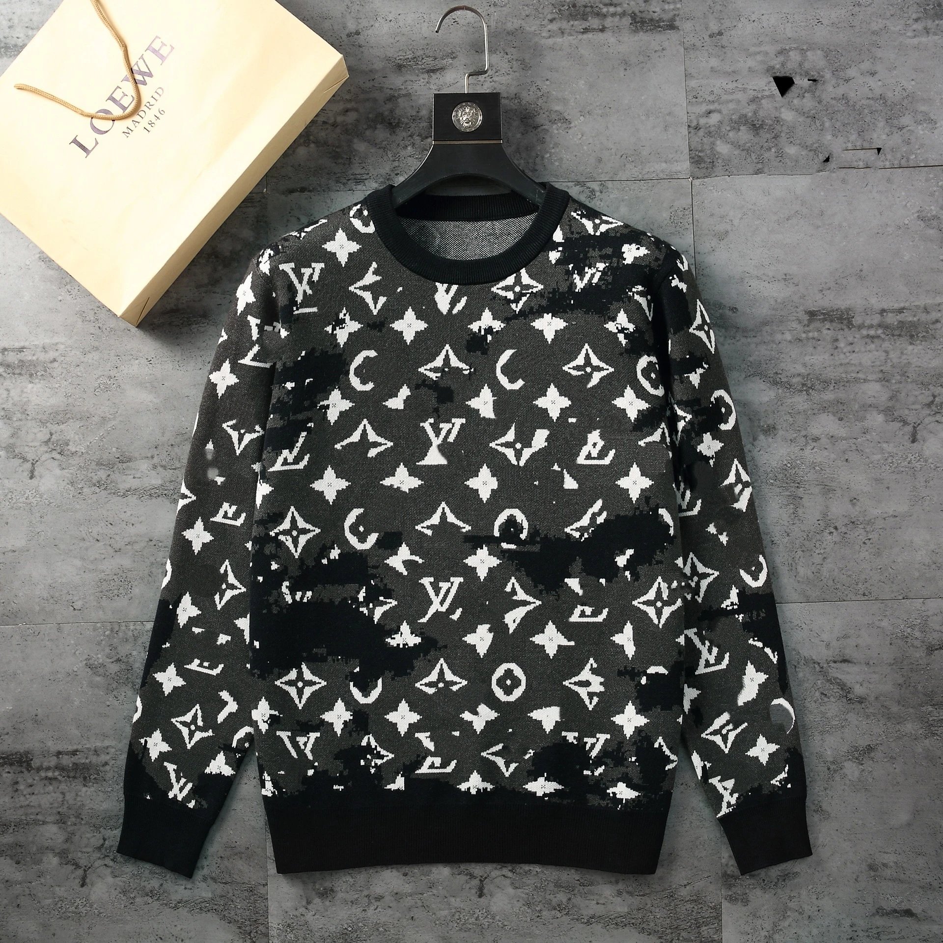Louis Vuitton Monogram Distressed Knit Sweater Black / White