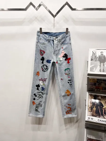 Amiri x Custom Embroidered Patchwork Denim Jeans Light Wash - 1
