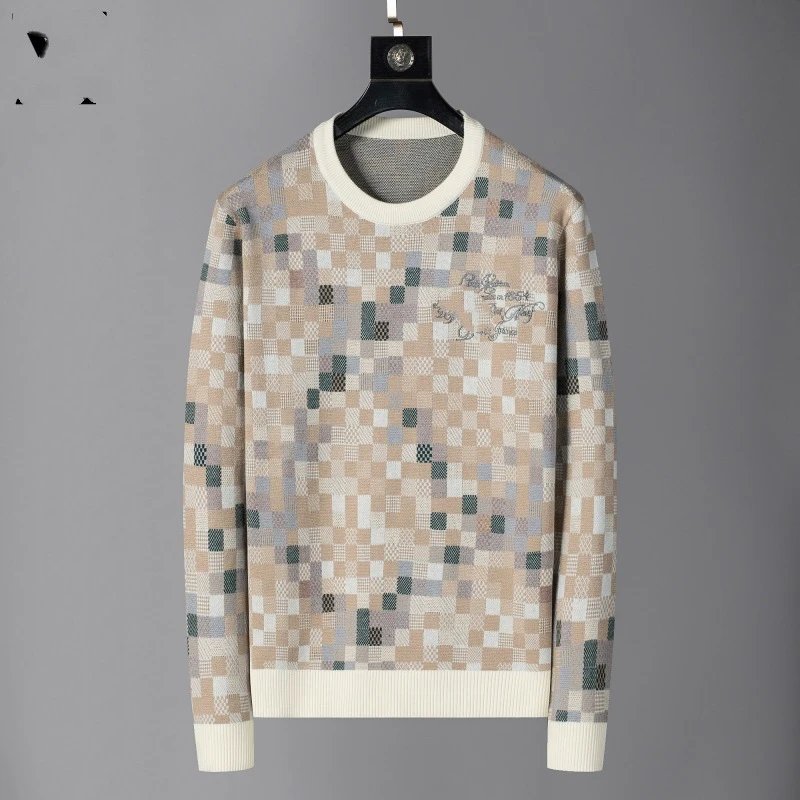 Design Pixelated Check Knit Sweater Beige Multicolor Sweater
