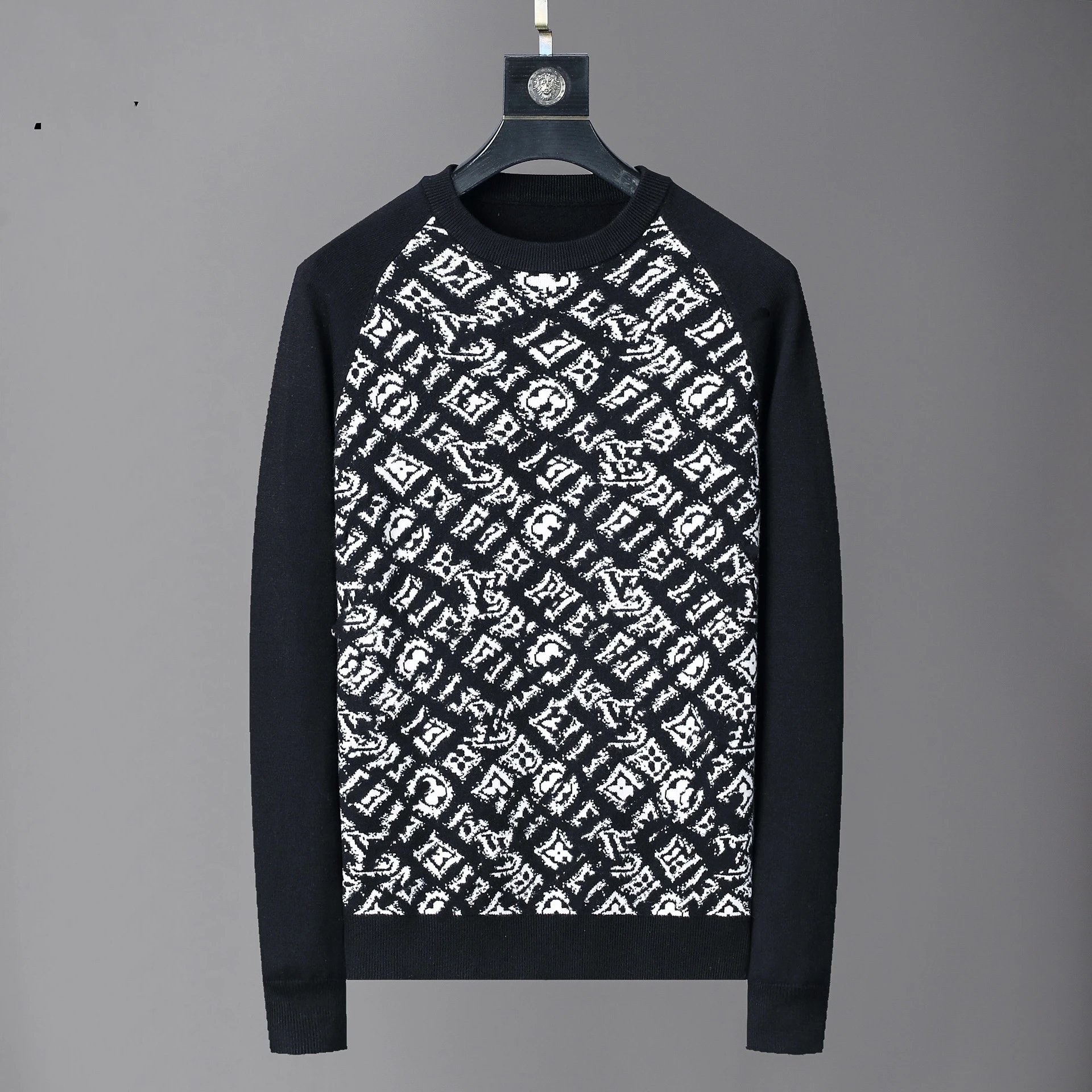 Versace Logo Intarsia Knit Sweater Black