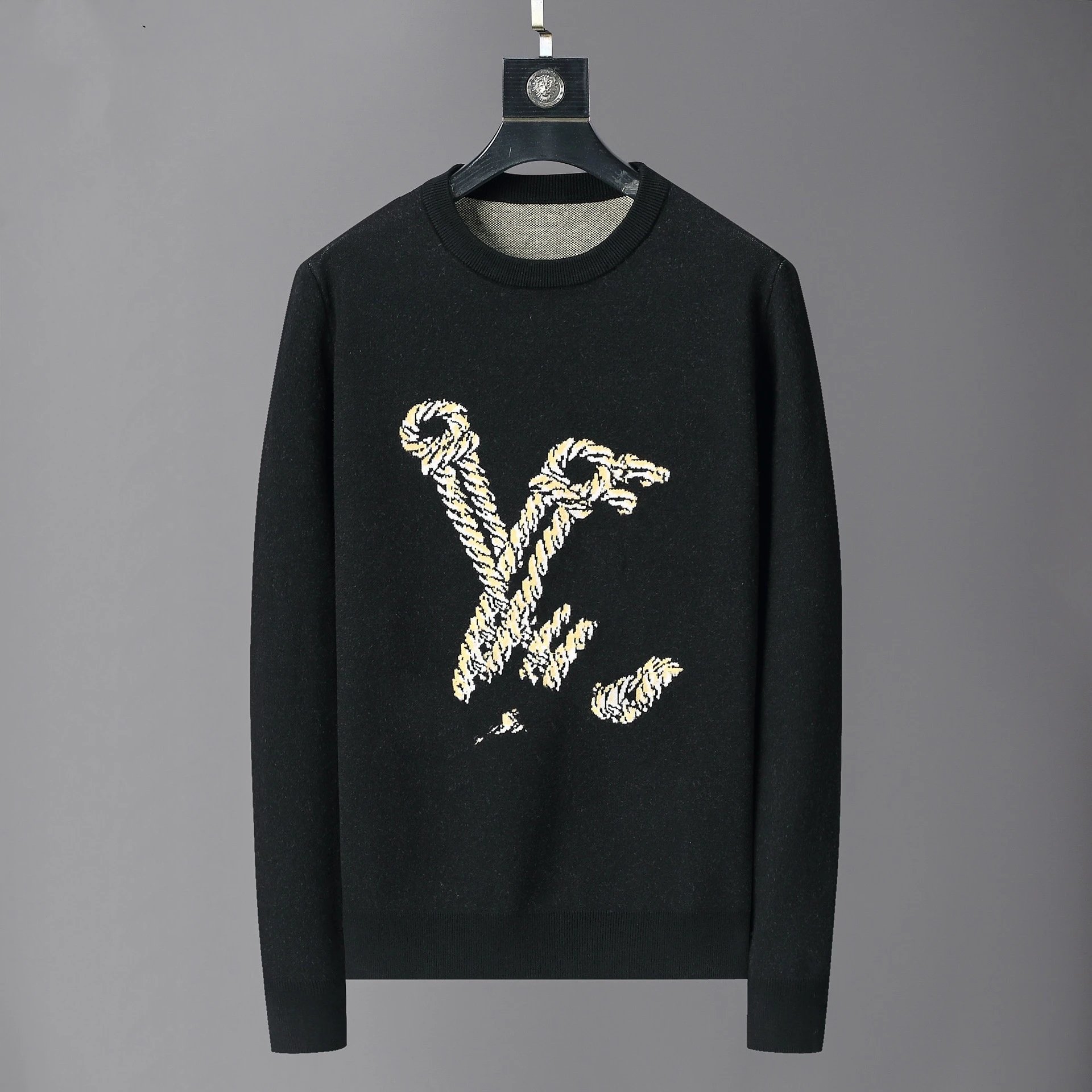 Versace Knit Sweater with Rope-Style Medusa Logo Black Sweater