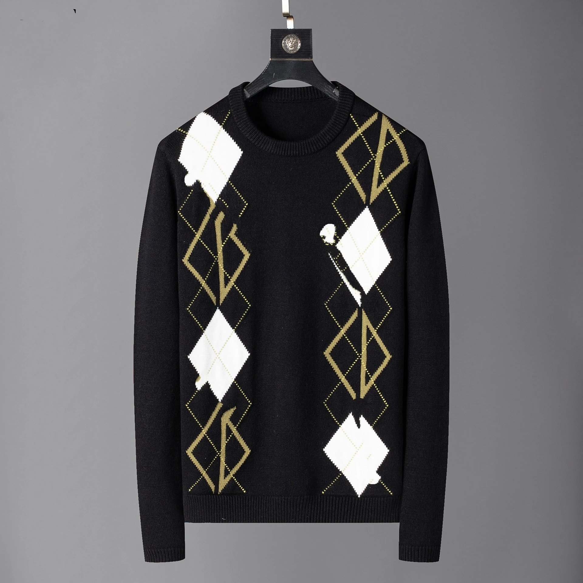Design Argyle Pattern Knit Sweater Black