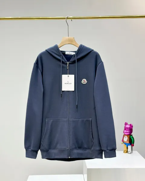 Moncler Logo Patch Zip-Up Hoodie Navy - 1