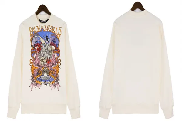 Palm Angels Graphic Print Crewneck Sweatshirt Beige Hoodie - 1