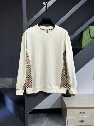 Burberry Check Panel Crewneck Sweatshirt Beige Hoodie - 1