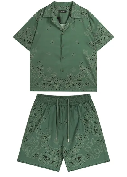 Represent Station of the Club Green Short-Sleeve Shirt and Shorts Set - 13