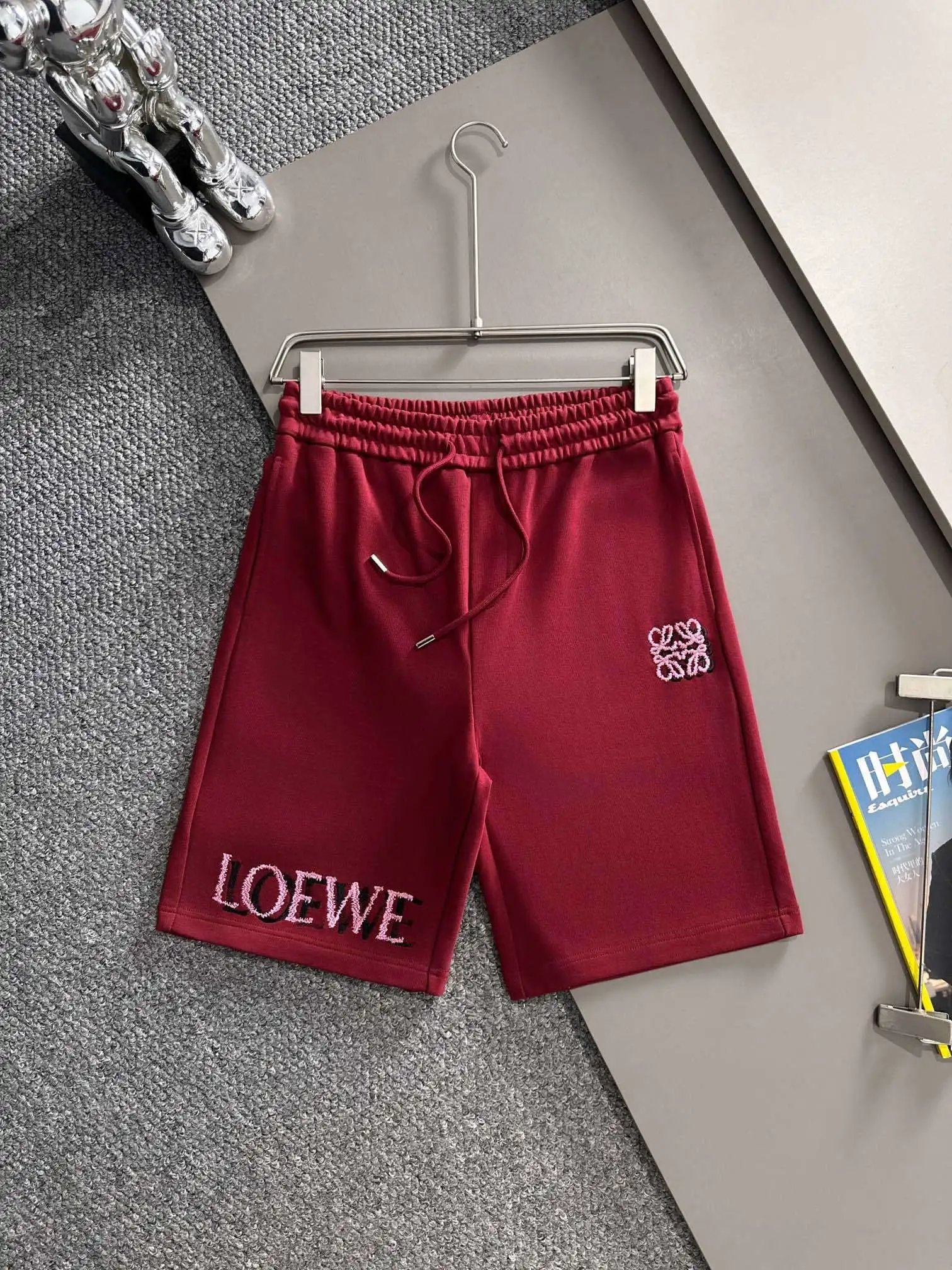 Loewe Anagram Embroidered Sweat Shorts Burgundy