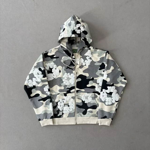 Denim Tears Hoodies & Sweatshirts Zip-Up Hooded Cotton-Wreath Print product detail image 8