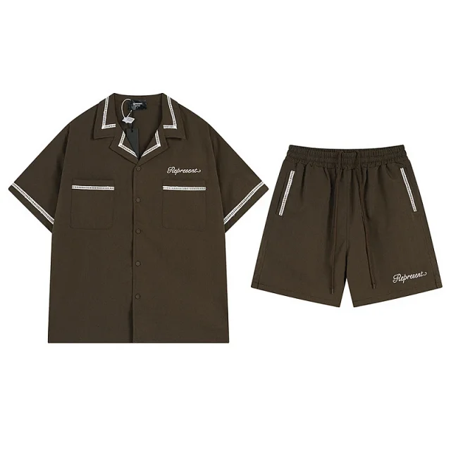 Represent Matching Sets Short-Sleeve Button-Up Shirt and Drawstring Shorts Set product detail image 4