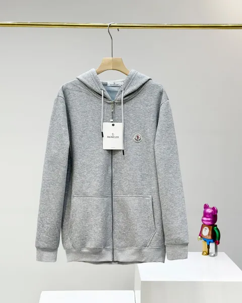 Moncler Logo Patch Zip-Up Hoodie Gray - 1