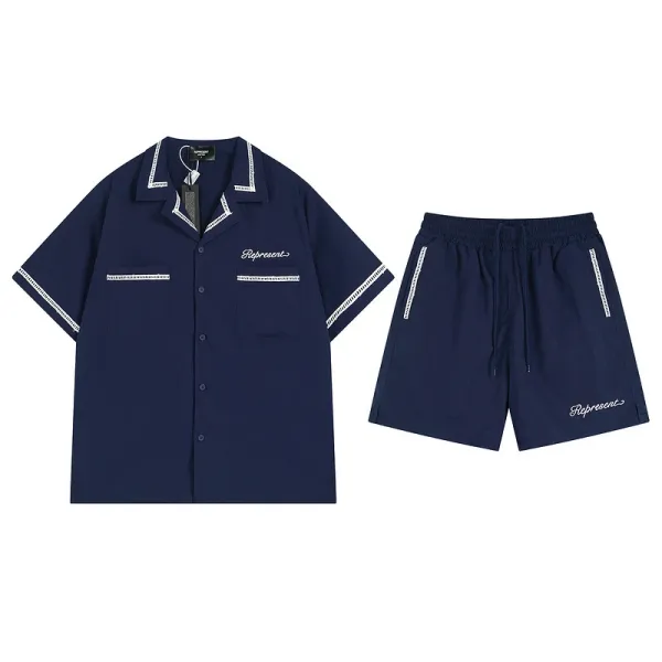 Represent Station of the Club Green Short-Sleeve Shirt and Shorts Set - 7