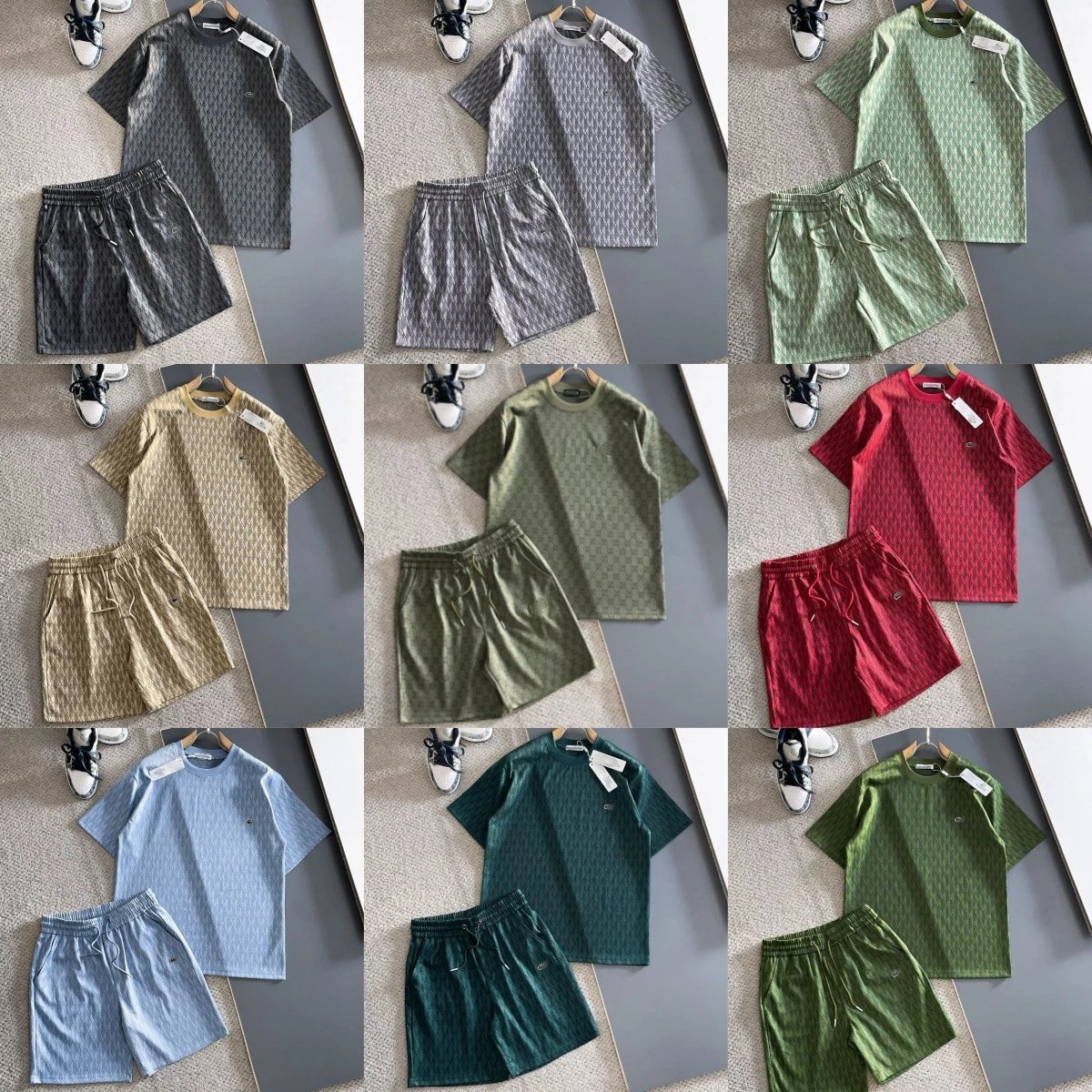 Lacoste Monogram Print Gray T-Shirt and Shorts Set - 3