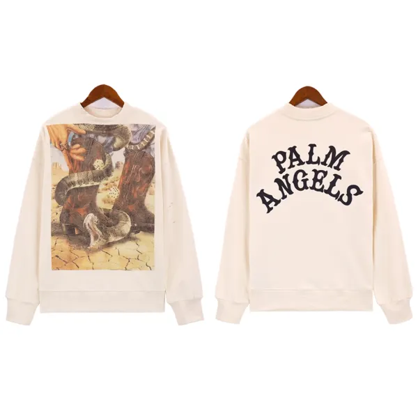 Palm Angels Snake Print Graphic Hoodie Beige - 1