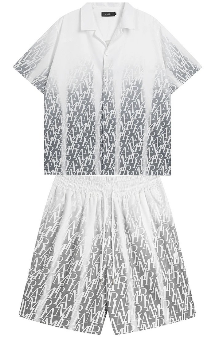 Amiri Monogram Gradient Shirt and Shorts Set White / Gray